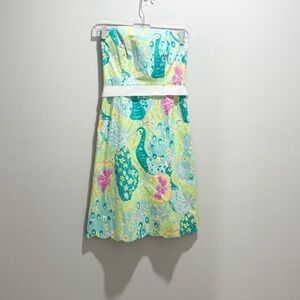 LILLY PULITZER Women’s Strapless Belted Dress SOUTHERN BELLE Peacock Print Sz 0